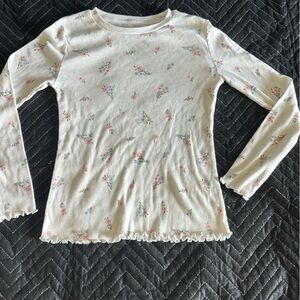 Thereabouts Long Sleeve Top Girls 10/12. White with floral design. Ribbed.